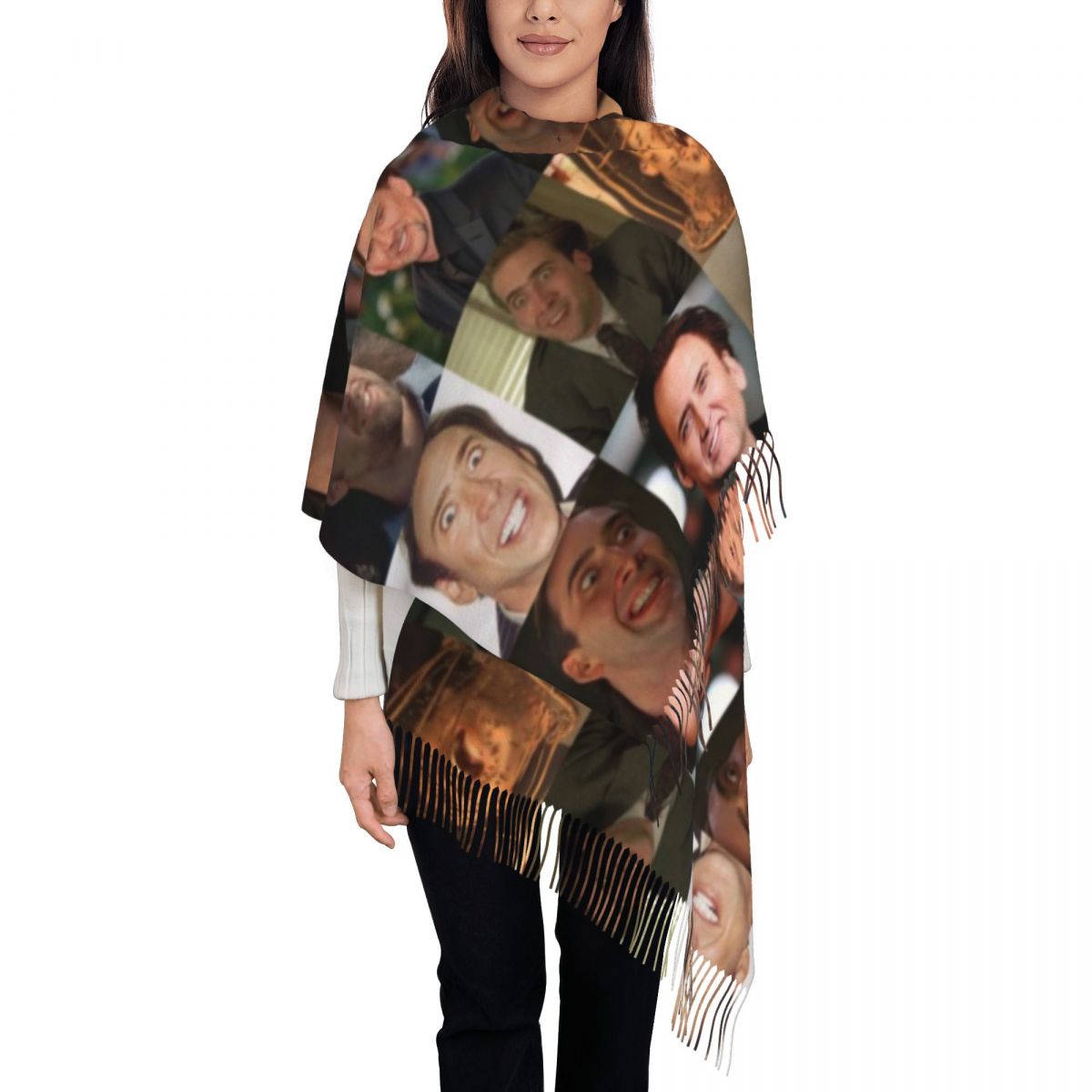 Pashmina Wrap Large - Selendang Nicolas Cage dengan Gambar Lucu,