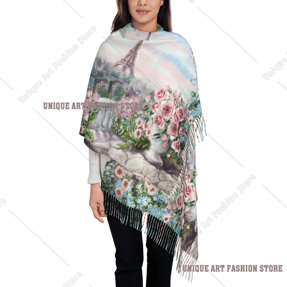 Pashmina Wrap Large - Lukisan Cat Minyak Prancis Paris Menara