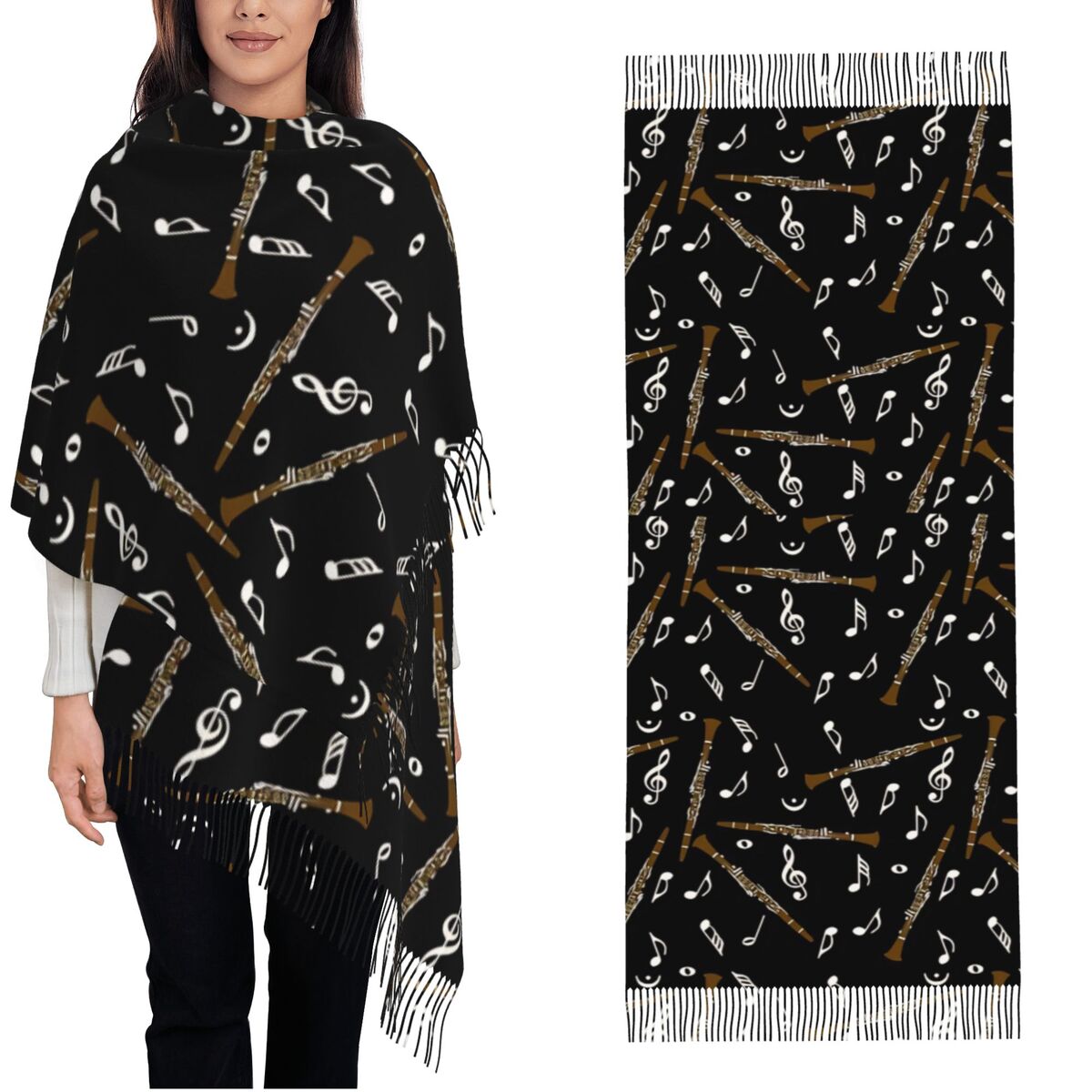Pashmina Wrap Large - Selendang Wanita dengan Pola Not Musik