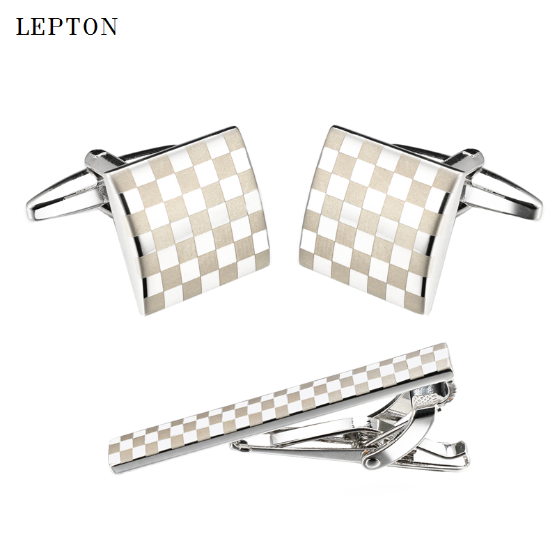 Tie Bar Set Gift - Lepton Klasik Persegi Laser Mens Manset