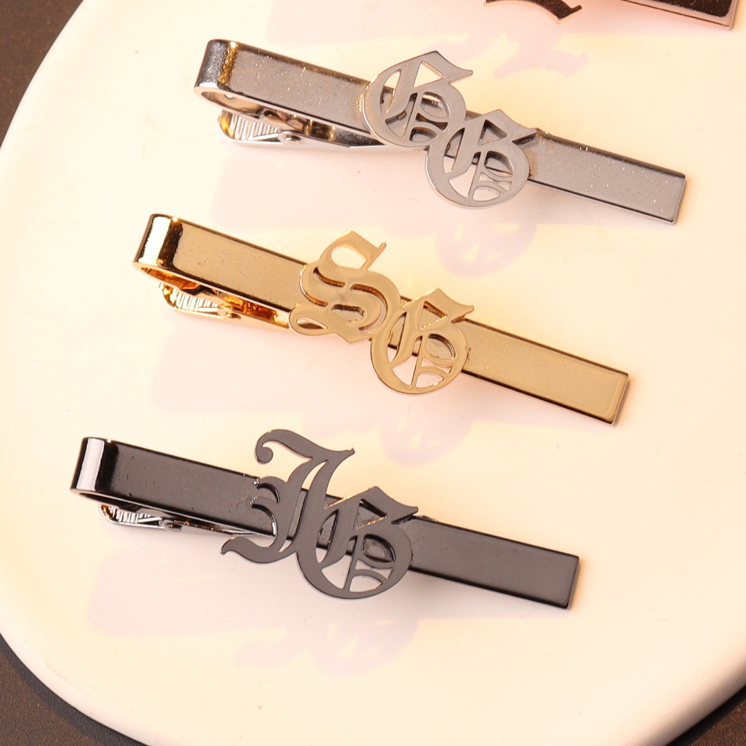 Tie Clip Silver - Klip dasi inisial nama kustom untuk