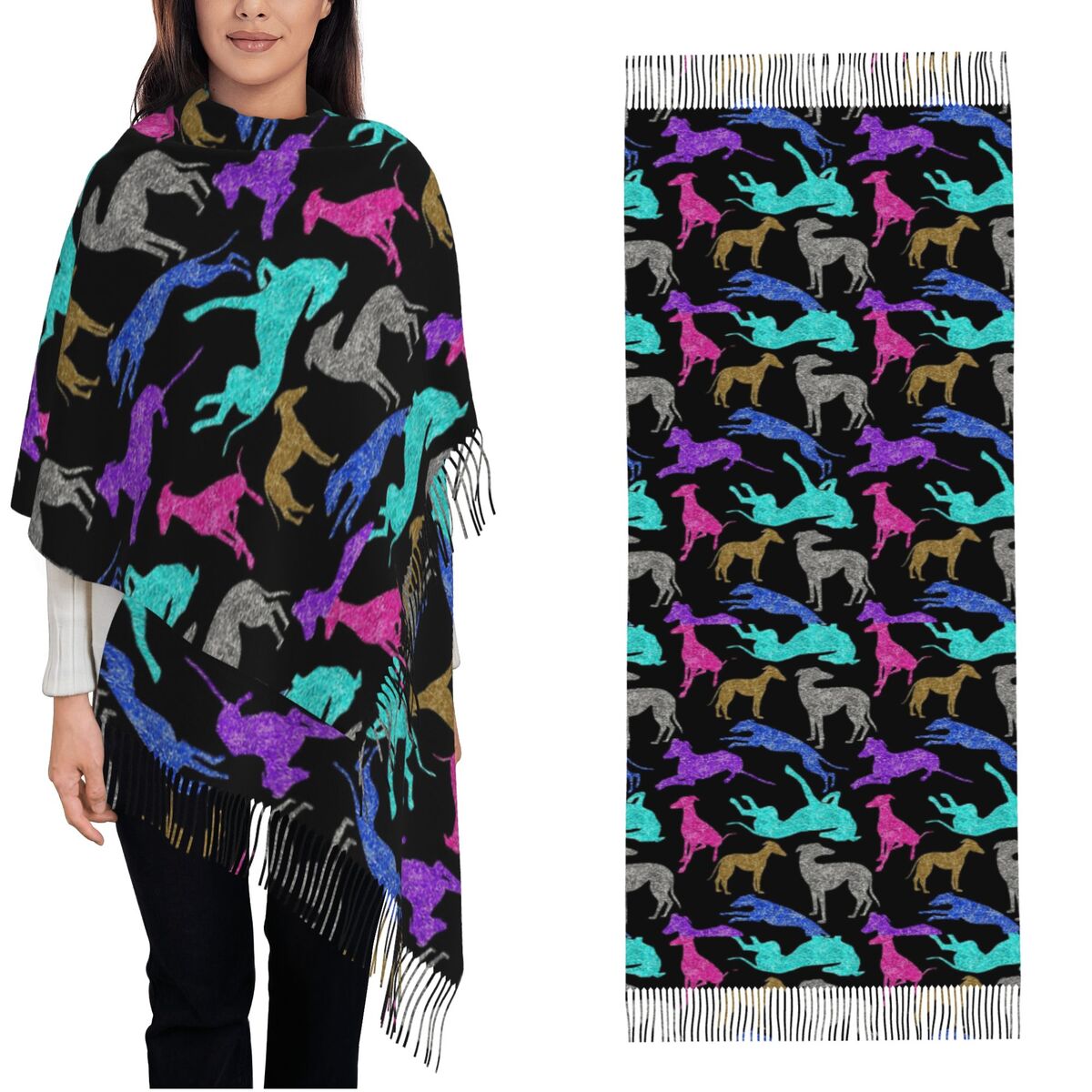Pashmina Wrap Large - Selendang Kombinasi Greyt Greyhound, Pashmina Hangat