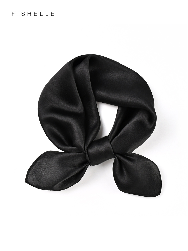 Scarf Silk Square - Syal Sutra Murni Hitam Warna Polos