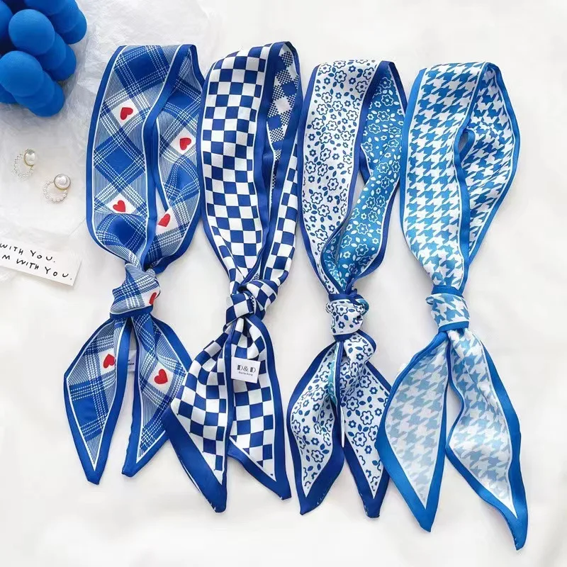 Bandana Cotton - Syal sutra biru Klein, ikat kepala