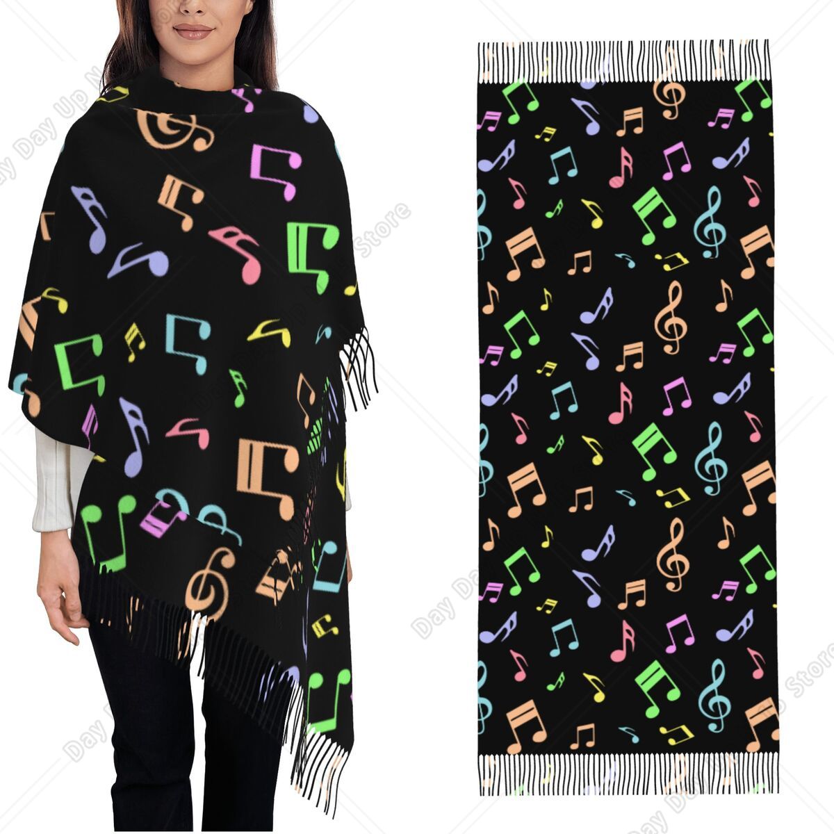 Selendang Bermotif Not Musik y - Pashmina Wrap Large ulasan dan harga