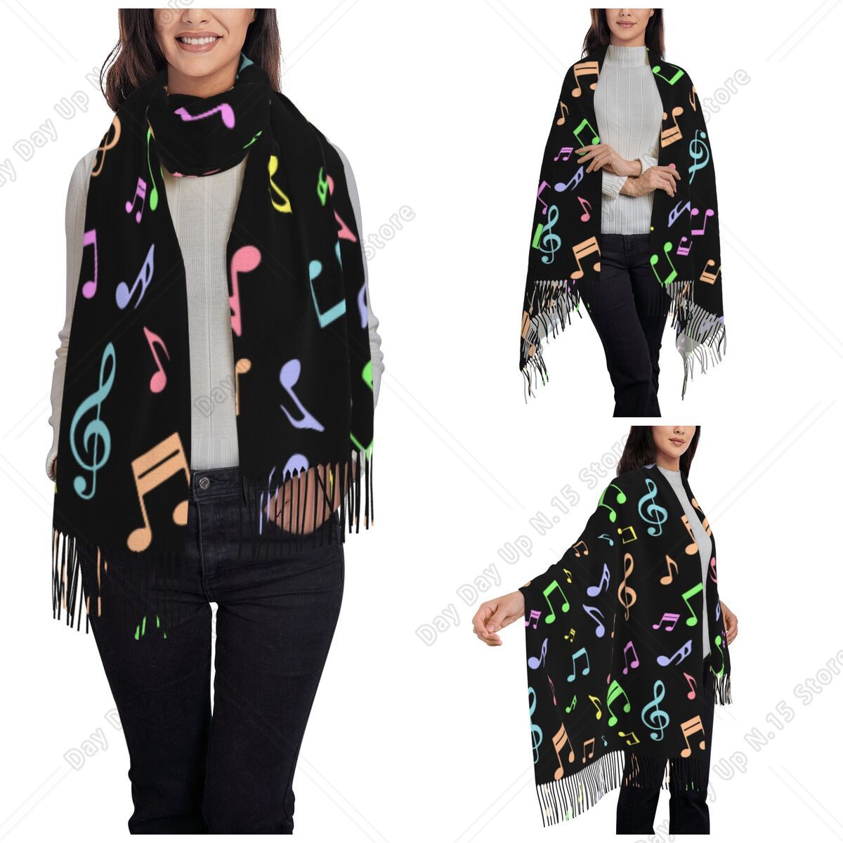 Selendang Bermotif Not Musik y - Pashmina Wrap Large ulasan dan harga