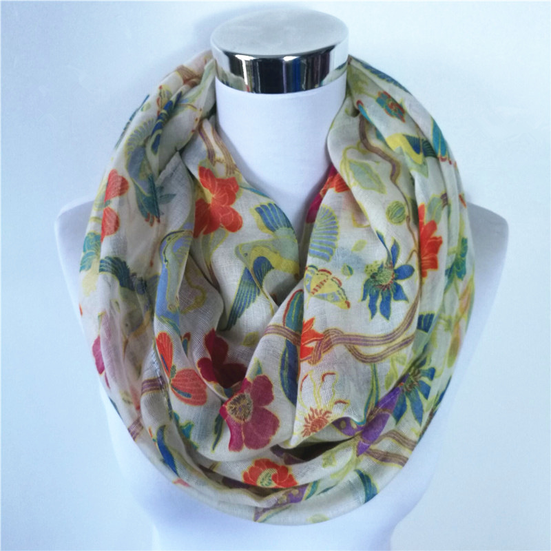 Baru Magpie Burung Cetak Visco - Infinity Scarf Knit ulasan dan harga