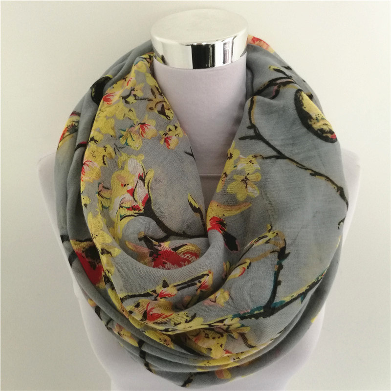 Baru Magpie Burung Cetak Visco - Infinity Scarf Knit ulasan dan harga