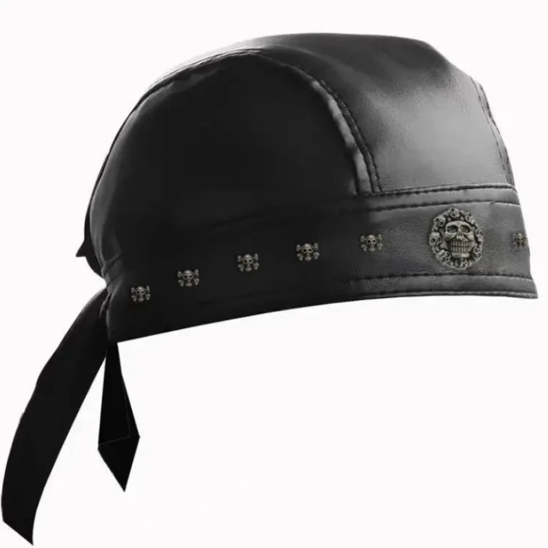 Topi Kulit PU Hitam Model Bike - Bandana Doo Rag ulasan dan harga